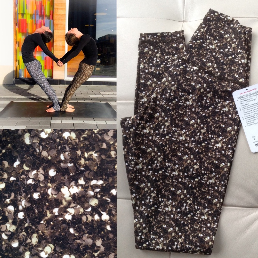 NWT Lululemon Shine Tight *Roll Down 6 Gold Sequin